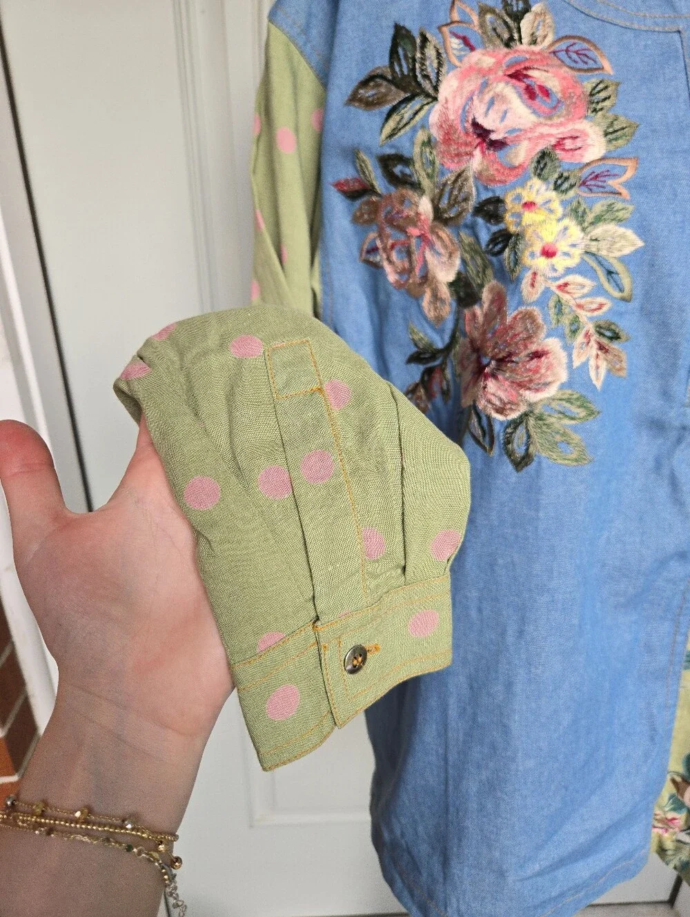 Together! Denim Patchwork Blouse - Picture 2 of 8